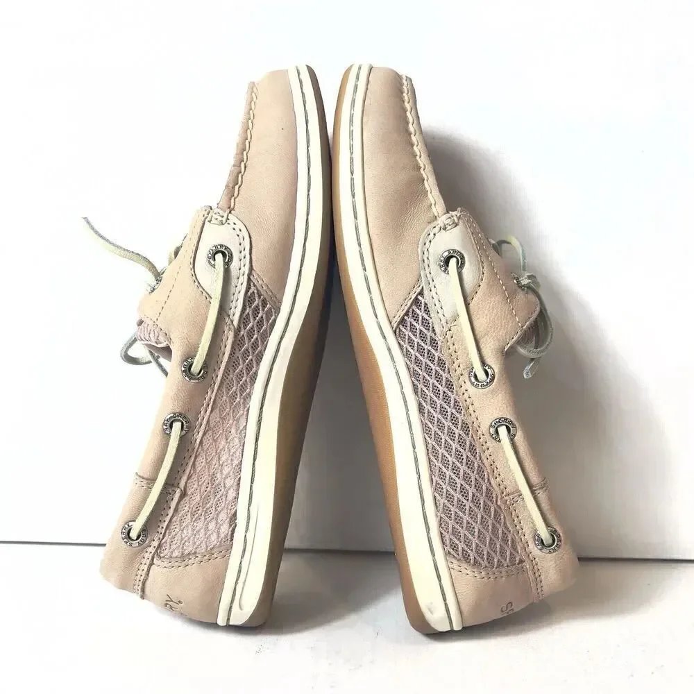 Sperry Top-Sider Baby Pink Fabric/Leather Womens Sz 6.5 M Loafer Boat Shoes Flat